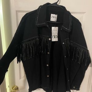 Zara Black Sequin Jean Jacket